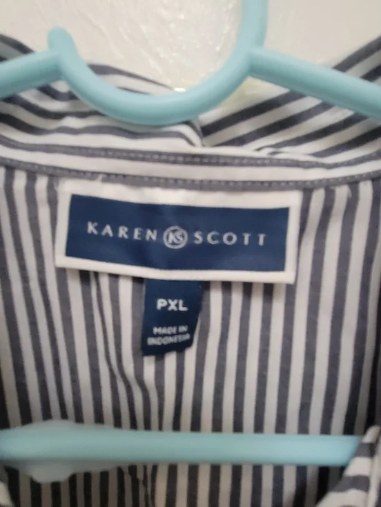 Karen Scott Short-Slv Button-Down Top Light Gray Pinstripe PXL Classic Nautical - Picture 5 of 8